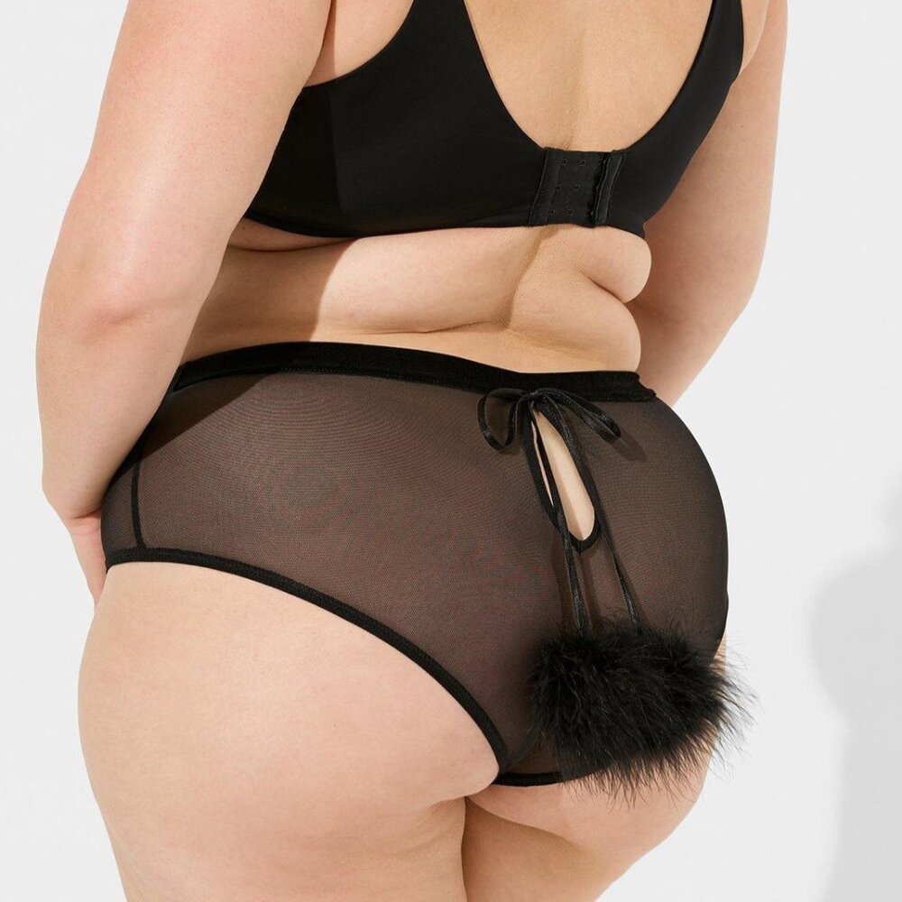 ❤️NWT TORRID MARABOU PANTY - CHEEKY MESH CUT OUT POM POMS - PLUS SIZE